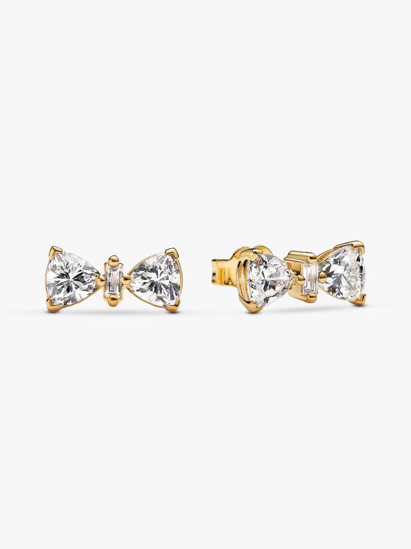 Orecchini Pandora Fiocco Luminoso Piccolo in lega metallica placcata Oro 14k con zirconia cubica