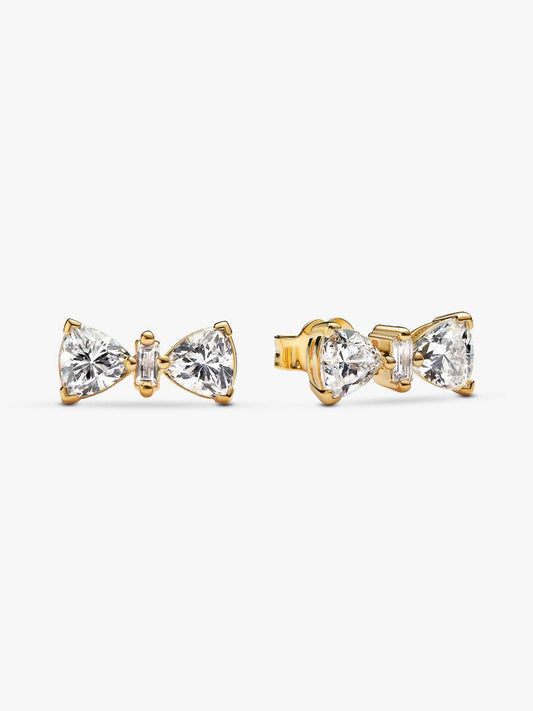 Orecchini Pandora Fiocco Luminoso Piccolo in lega metallica placcata Oro 14k con zirconia cubica