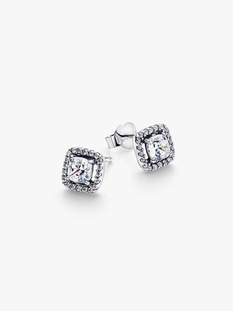 Orecchini Pandora Punto Luce Quadrato e Pavé in Argento Sterling 925 Finitura luminosa e raffinata dell'Argento Sterling 925
