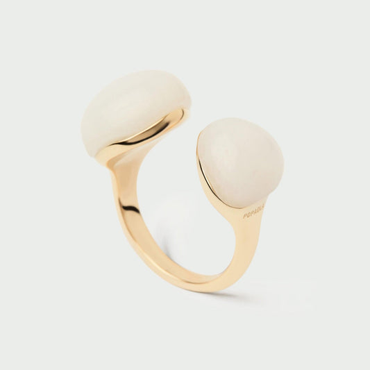 Anello donna PDPAOLA Gravity Quarzo Milky Dolphin placcato oro 18K