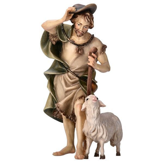 Pastore con pecora in Legno per Presepe – Proporzionata per Figure Umane da 15 cm