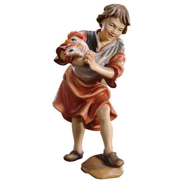 Bambino con galline in Legno per Presepe – Proporzionata per Figure Umane da 15 cm