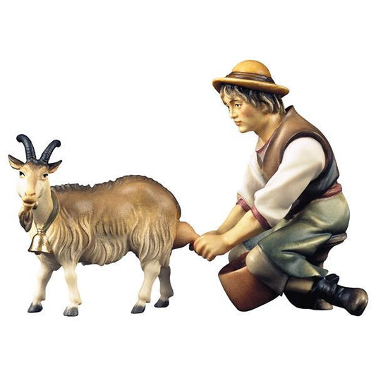 Pastore che munge capra in Legno per Presepe – Proporzionata per Figure Umane da 15 cm