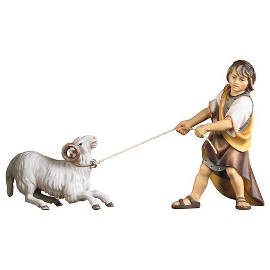 Bambino che tira montone in Legno per Presepe – Proporzionata per Figure Umane da 15 cm