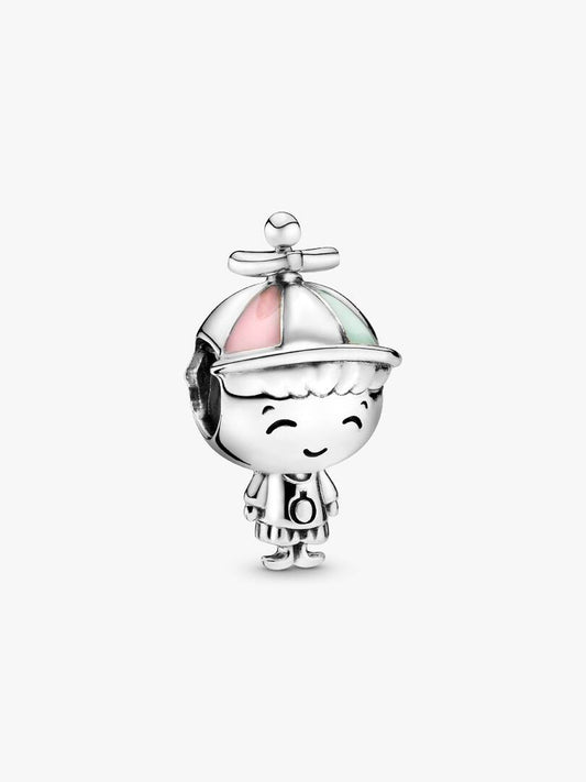 Charm Bimbo in Argento Pandora con Smalto Rosa e Verde