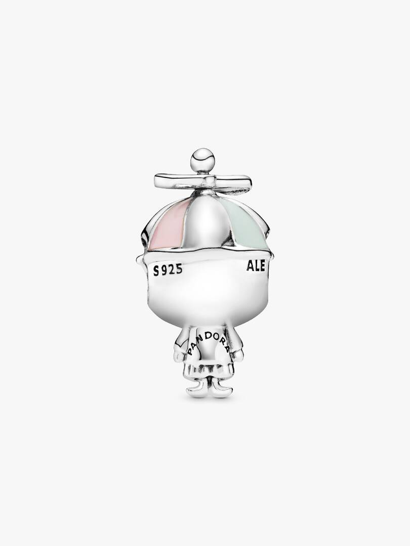 Charm Bimbo in Argento Pandora con Smalto Rosa e Verde