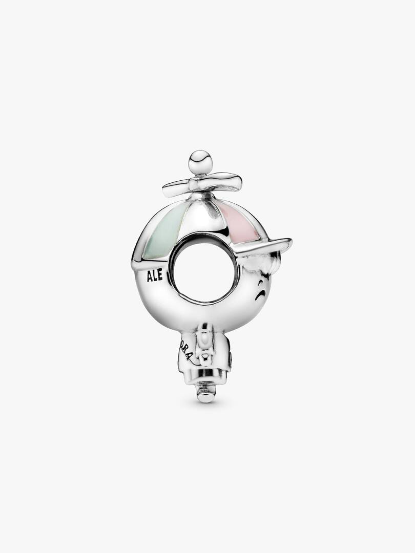 Charm Bimbo in Argento Pandora con Smalto Rosa e Verde