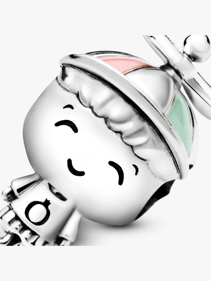 Charm Bimbo in Argento Pandora con Smalto Rosa e Verde