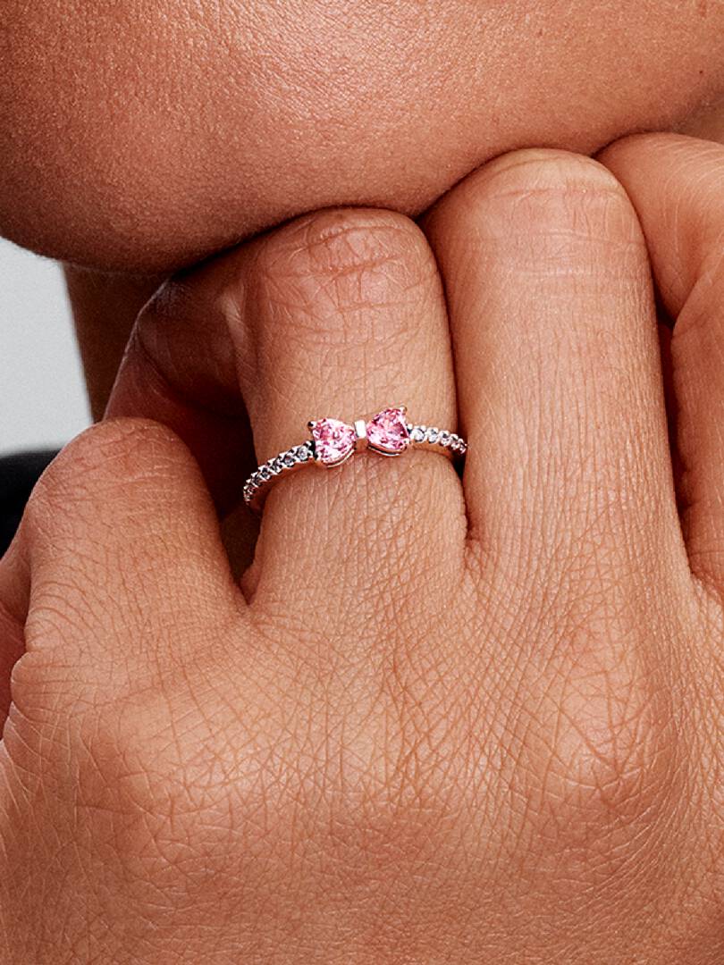 Anello Pandora Fiocco Luminoso Rosa Argento 925