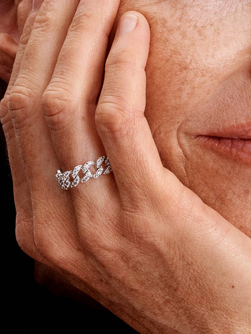 Anello Pandora Catena Maglia Cubana Pavè Argento