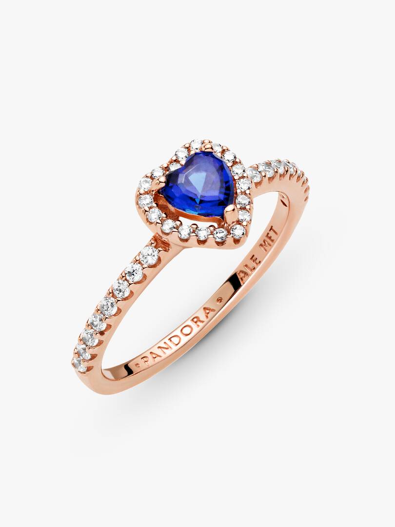 Pandora - Anello Pandora con cuore in rilievo blu rifinitura oro rosa - Nazareno Bancone Gioielli