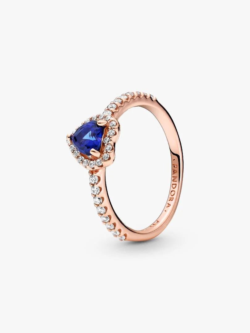 Pandora - Anello Pandora con cuore in rilievo blu rifinitura oro rosa - Nazareno Bancone Gioielli