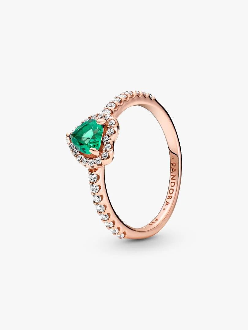 Pandora - Anello Pandora Cuore in Rilievo Verde rifinito Oro Rosa - Nazareno Bancone Gioielli
