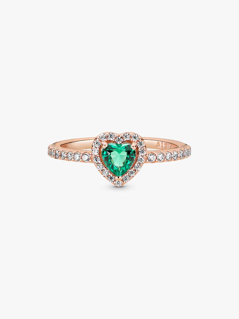Pandora - Anello Pandora Cuore in Rilievo Verde rifinito Oro Rosa - Nazareno Bancone Gioielli