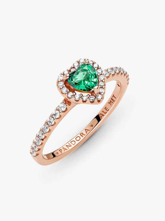 Pandora - Anello Pandora Cuore in Rilievo Verde rifinito Oro Rosa - Nazareno Bancone Gioielli