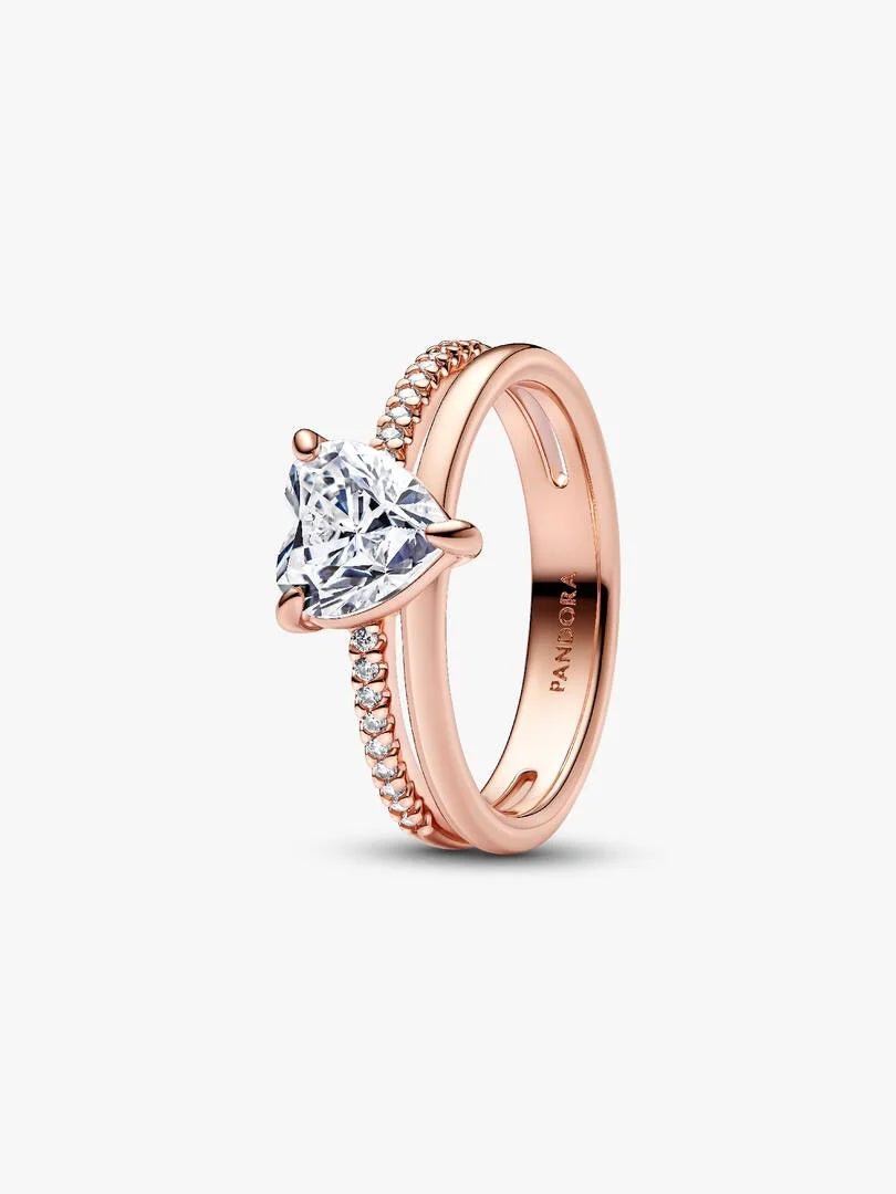 Pandora - Anello Pandora Doppia Fascia con Cuore Finitura Oro Rosa - Nazareno Bancone Gioielli