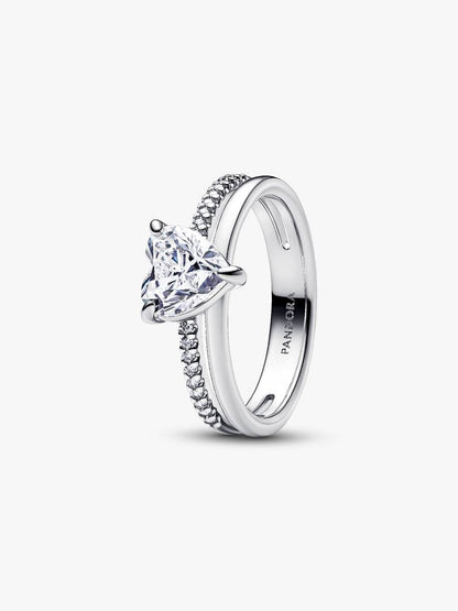 Pandora - Anello Pandora Doppia Fascia con Cuore in Argento - Nazareno Bancone Gioielli