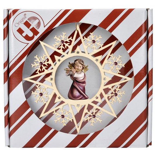 ULPE Wood Art - Angelo Cuore con flauto Stella Cristallo Crystal con box regalo - Nazareno Bancone Gioielli