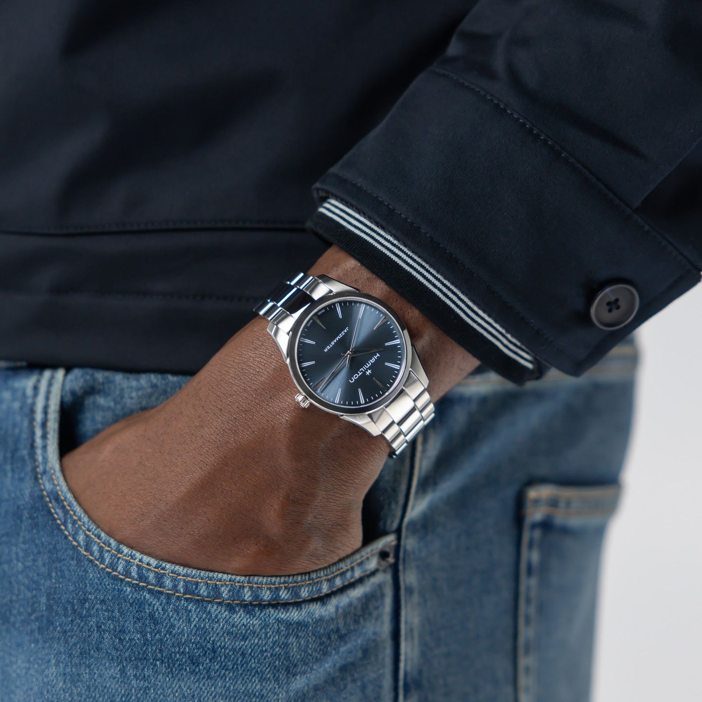 Orologio Uomo Hamilton 40mm In Acciaio Quadrante Blu Polvere Scuro