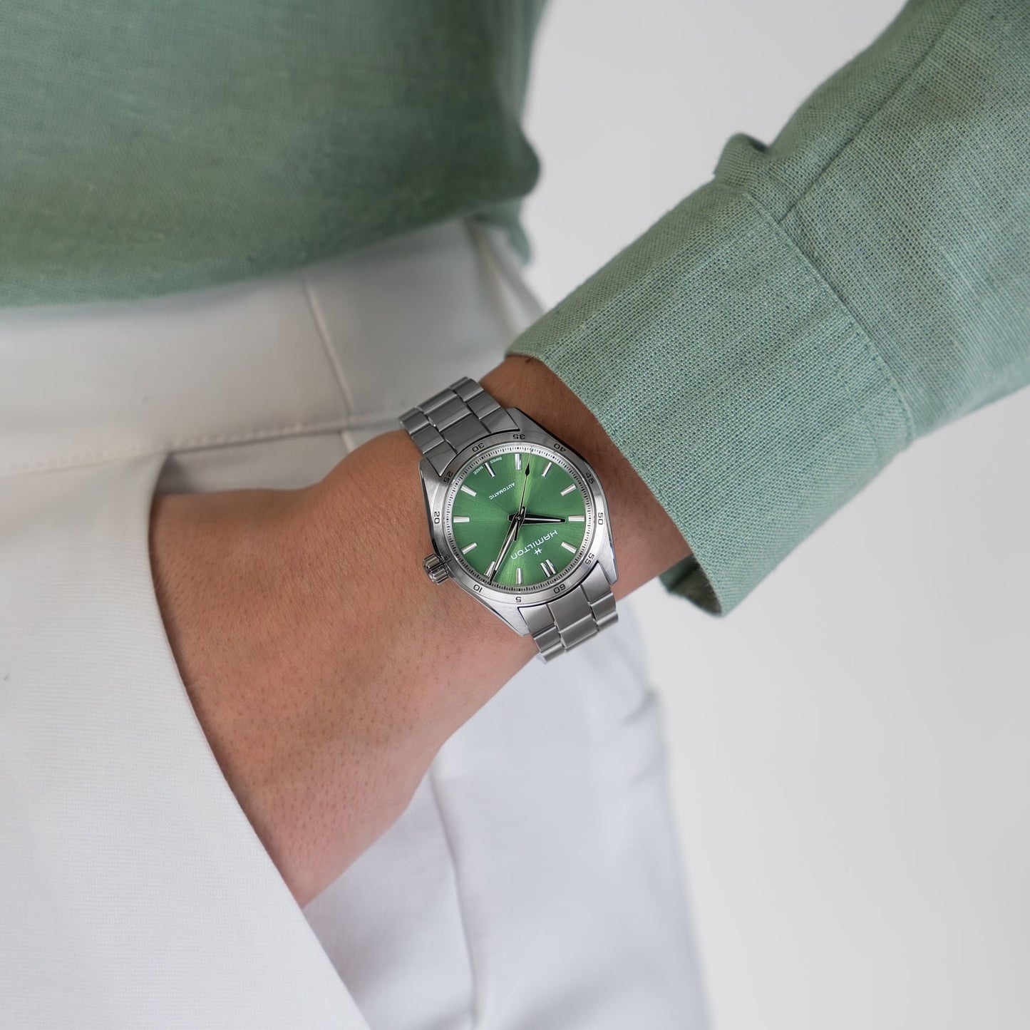 Orologio Hamilton 34mm In Acciaio Quadrante Verde