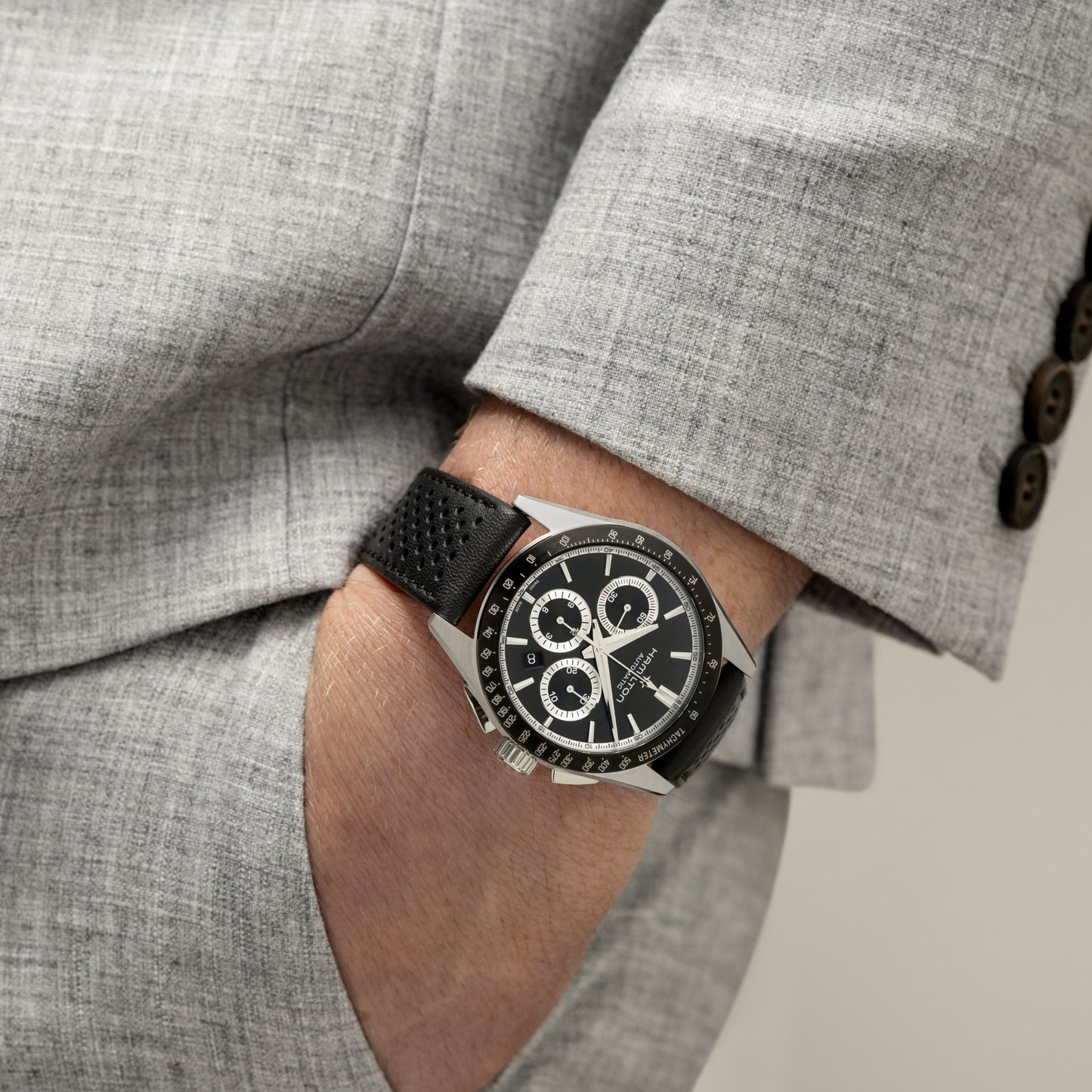 Orologio Uomo Cronografo Hamilton 42mm In Acciaio Quadrante Nero