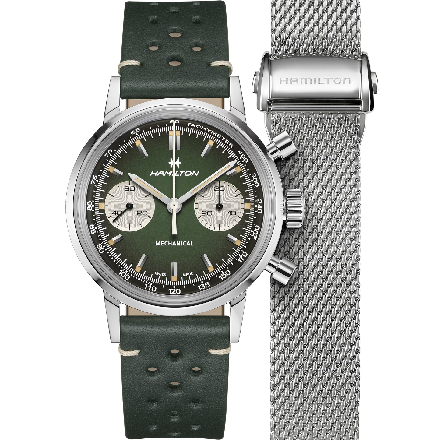Orologio Cronografo Uomo Hamilton 40mm Acciaio Quadrante Verde Intenso Fumé