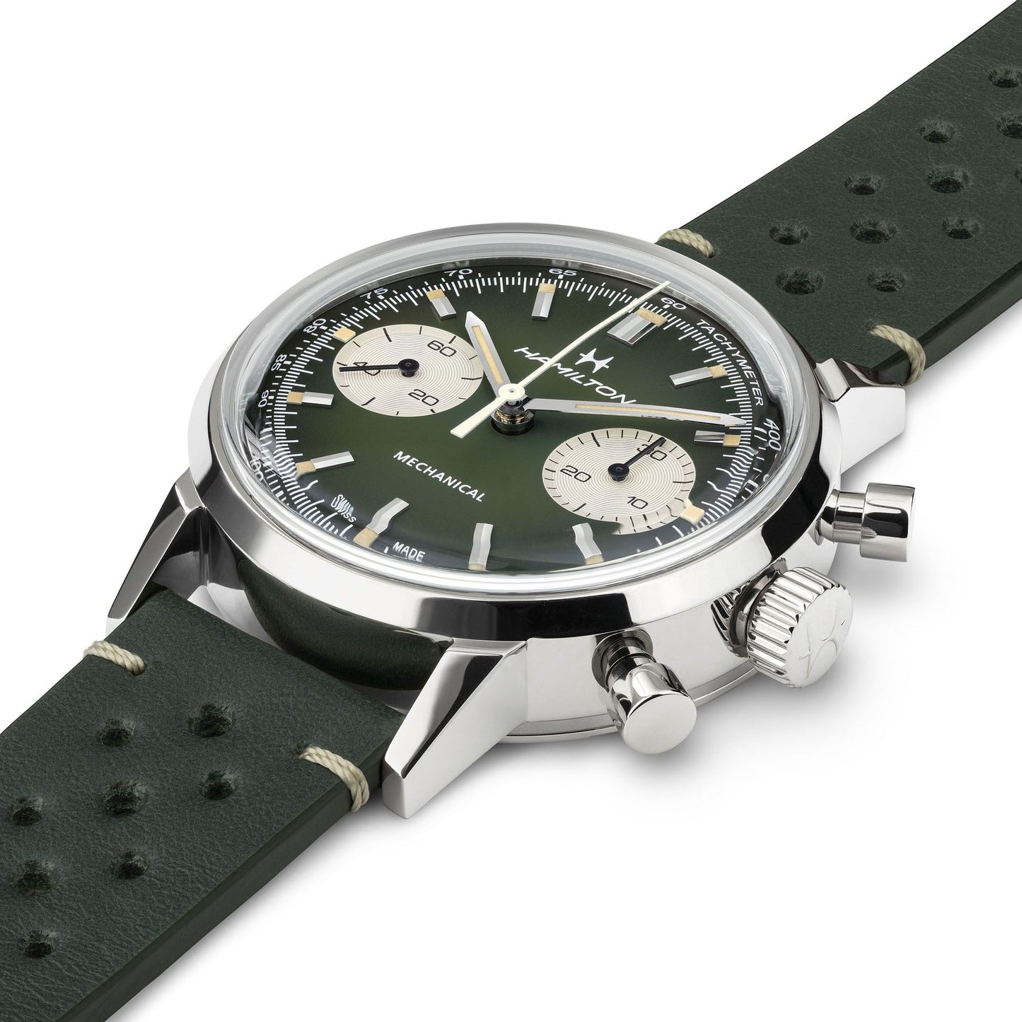 Orologio Cronografo Uomo Hamilton 40mm Acciaio Quadrante Verde Intenso Fumé