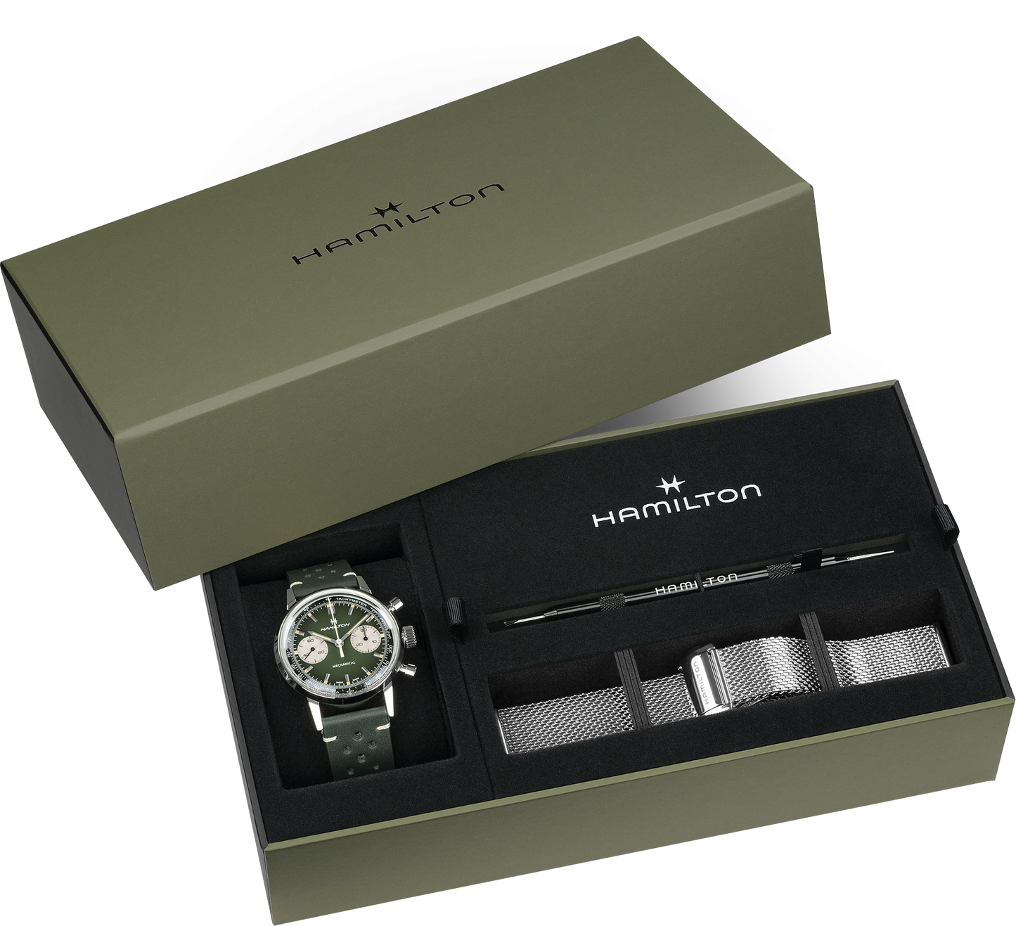 Orologio Cronografo Uomo Hamilton 40mm Acciaio Quadrante Verde Intenso Fumé