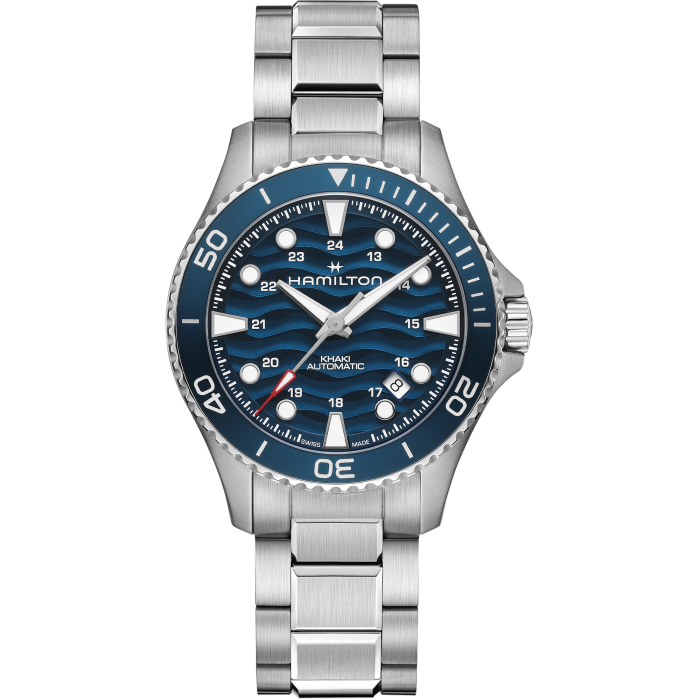 Orologio Uomo Hamilton 40mm In Acciaio Inossidabile Quadrante Blu Laccato Con Motivo A Onde In Rilievo