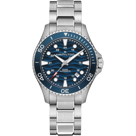 Orologio Uomo Hamilton 40mm In Acciaio Inossidabile Quadrante Blu Laccato Con Motivo A Onde In Rilievo