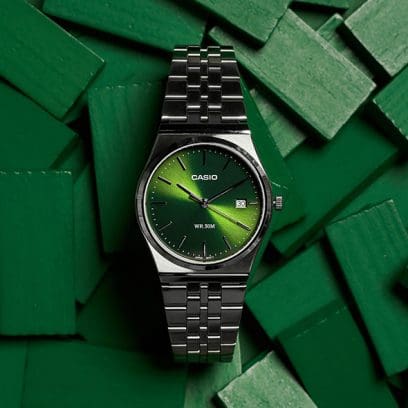 Orologio Uomo Casio Mtp-B145d-3av Acciaio Inossidabile Analogico Quadrante Verde