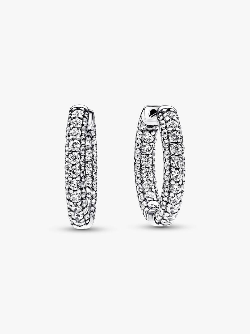Nazareno Bancone Gioielli - Orecchini a Cerchio Pavé Fascia Singola in Argento Sterling 925 Donna - Nazareno Bancone Gioielli