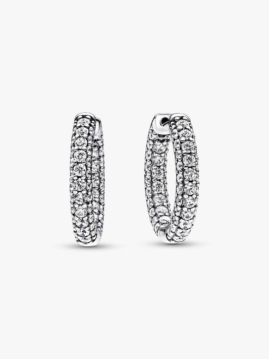 Nazareno Bancone Gioielli - Orecchini a Cerchio Pavé Fascia Singola in Argento Sterling 925 Donna - Nazareno Bancone Gioielli