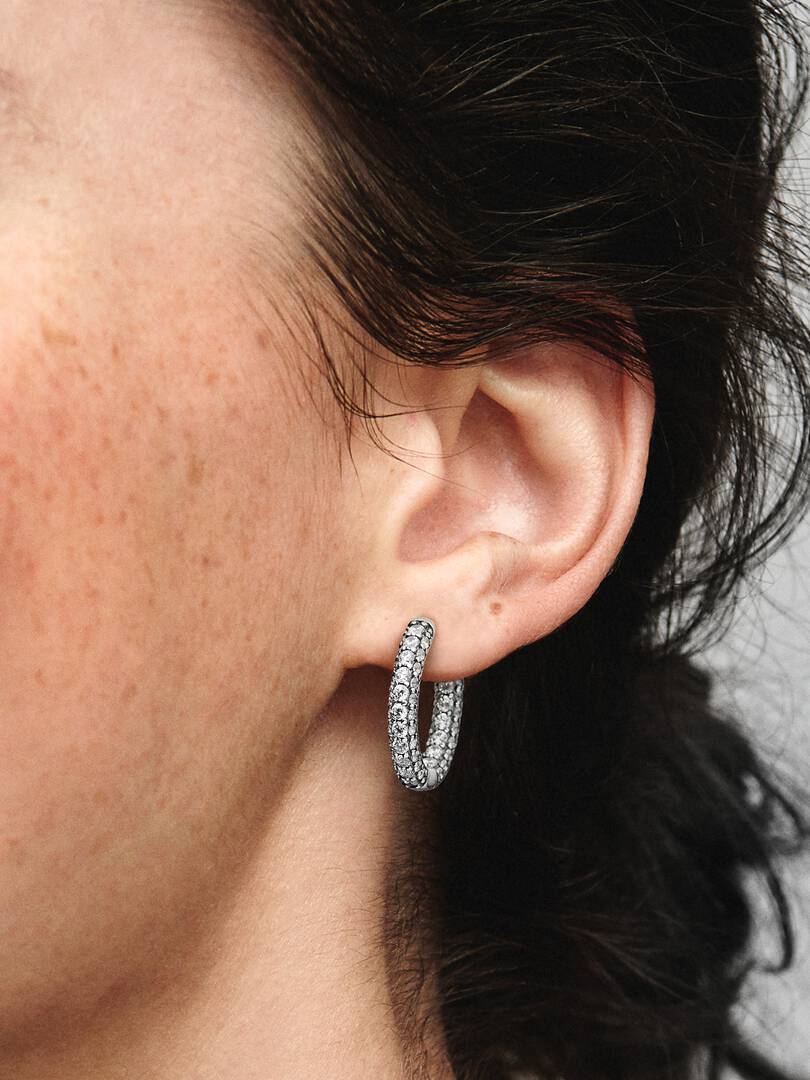 Nazareno Bancone Gioielli - Orecchini a Cerchio Pavé Fascia Singola in Argento Sterling 925 Donna - Nazareno Bancone Gioielli