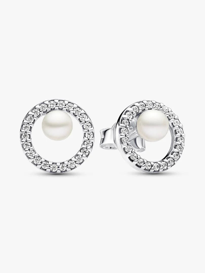 Pandora - Orecchini Pandora Perle Coltivate d’Acqua Dolce e Pavé in Argento Sterling 925 - Nazareno Bancone Gioielli